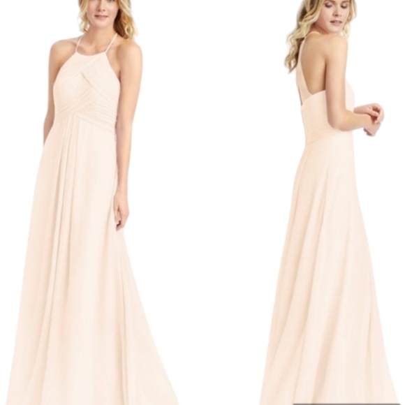 Levkoff pale Blush pink Strappy bodice chiffon halter neck flowy long gown sz 8 - Picture 11 of 14